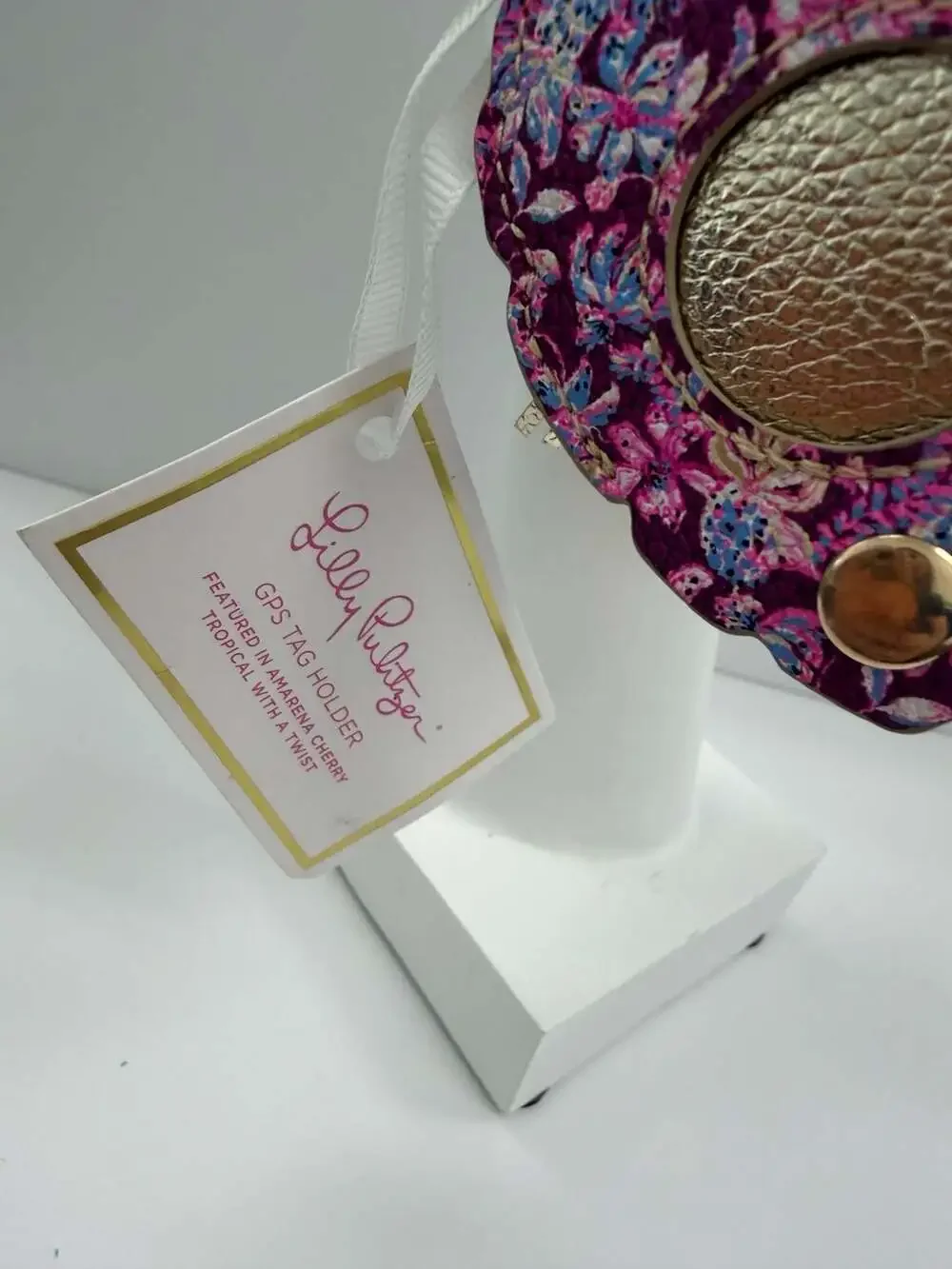 Lilly Pulitzer GPS Tag Holder in Amarena Cherry Tropical With A Twist